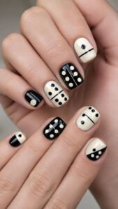 Domino Night Nail Art for Graphic Contrast
