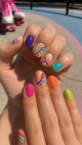 Roller Skate Nails With Retro Neon Energy