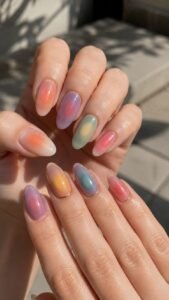 Atmospheric Aura Acrylic Nails With Blended Color Fields