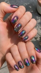 Bismuth Crystal Nails With Angular Color Steps