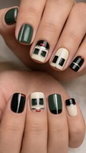 Chess Clock Nails With Strategic Color Blocks