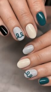 Curl a Teal Cord Across Pale Gray