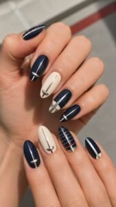 Fencing Foil Navy Nails With Athletic Precision