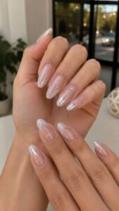 Mineral Chrome Acrylic Nails With Quiet Reflection