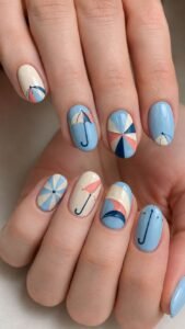 Powder Blue Umbrella Nails With Curved Canopy Structure