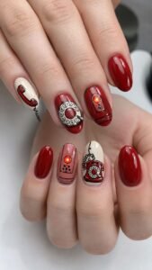 Rotary Telephone Red Nails With Retro Graphic Charm