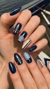 Rowing Shell Navy Nails With Sleek Racing Lines