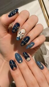 Wind Vane Navy Nails With Directional Metal Shapes