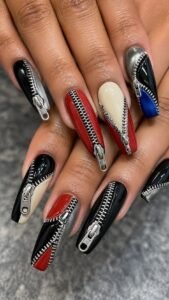 Zipper Track Acrylic Nails With Opening Panel Illusions